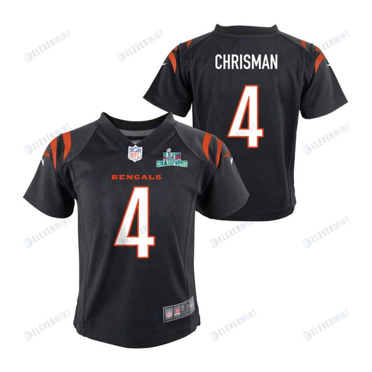 Drue Chrisman 4 Cincinnati Bengals Super Bowl LVII Champions Youth Game Jersey - Black