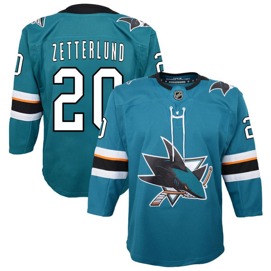 Fabian Zetterlund San Jose Sharks Youth 2019/20 Home Premier Jersey - Teal