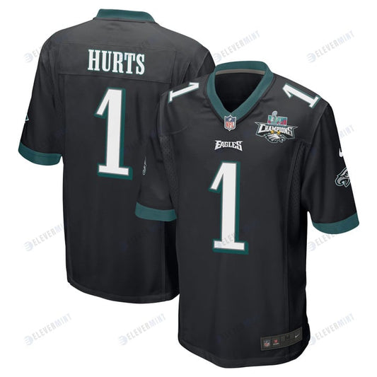 Jalen Hurts 1 Philadelphia Eagles Super Bowl LVII Champions 2 Stars Men Game Jersey - Black