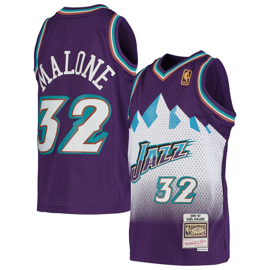Karl Malone Utah Jazz Mitchell & Ness Youth 1991-92 Hardwood Classics Swingman Throwback Jersey - Purple