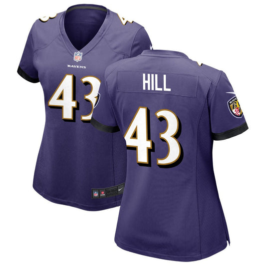 Justice Hill Baltimore Ravens Nike Women's Game Jersey - Purple