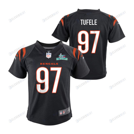 Jay Tufele 97 Cincinnati Bengals Super Bowl LVII Champions Youth Game Jersey - Black
