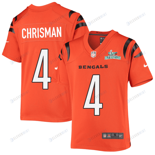 Drue Chrisman 4 Cincinnati Bengals Super Bowl LVII Champions Youth Alternate Game Jersey - Orange