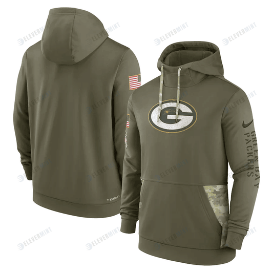 Green Bay Packers 2022 Salute to Service Therma Performance Pullover Men Hoodie - Olive