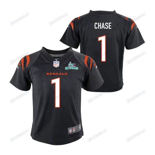 Ja'Marr Chase 1 Cincinnati Bengals Super Bowl LVII Champions Youth Game Jersey - Black