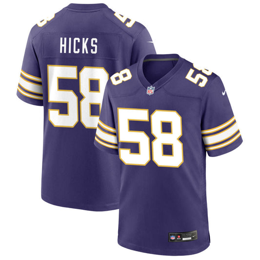 Jordan Hicks Minnesota Vikings Nike Classic Game Jersey - Purple
