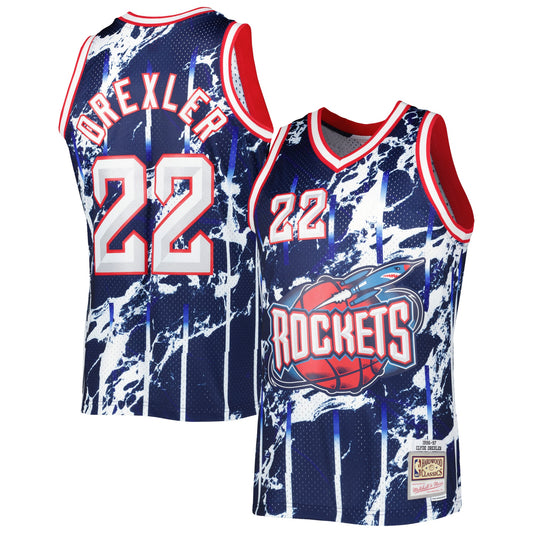 Clyde Drexler Houston Rockets Mitchell & Ness 1996/97 Hardwood Classics Marble Swingman Jersey - Navy