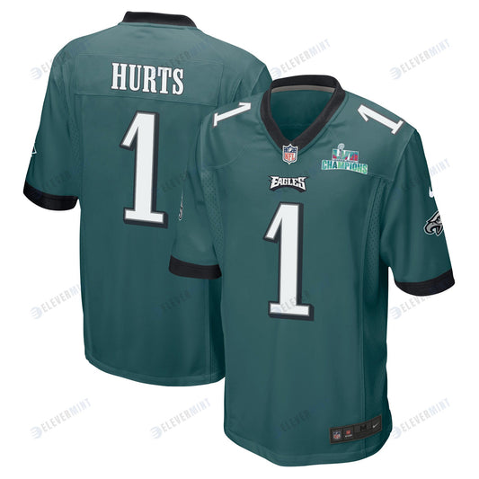 Jalen Hurts 1 Philadelphia Eagles Super Bowl LVII Champions Men Game Jersey - Midnight Green