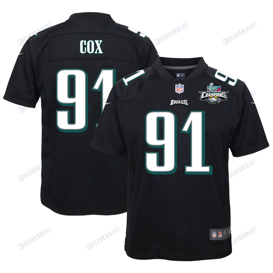 Fletcher Cox 91 Philadelphia Eagles Super Bowl LVII Champions 2 Stars Youth Game Jersey - Black