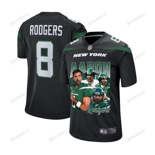 Aaron Rodgers 8 New York Jets Rocket Arm Game YOUTH Jersey - Black